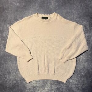 Vintage 3D Knit Sweater White Men's Large Crew Neck Long Sleeve Size XL